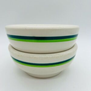 Wallace China California U.S.A. Striped Set of 2 Ceramic Bowls - Green and Blue